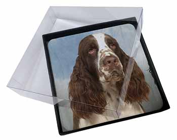4x Springer Spaniel Picture Table Coasters Set in Gift Box