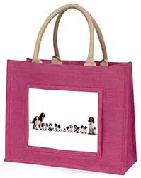 Springer Spaniel Dogs Large Pink Jute Shopping Bag
