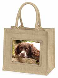 Springer Spaniel Dog Natural/Beige Jute Large Shopping Bag