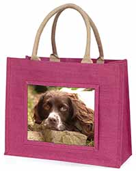 Springer Spaniel Dog Large Pink Jute Shopping Bag
