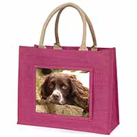 Springer Spaniel Dog Large Pink Jute Shopping Bag