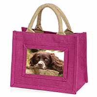 Springer Spaniel Dog Little Girls Small Pink Jute Shopping Bag