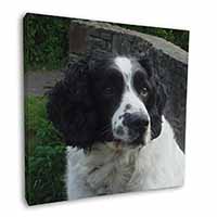 Black and White Springer Spaniel 12"x12" Canvas Wall Art Picture Print