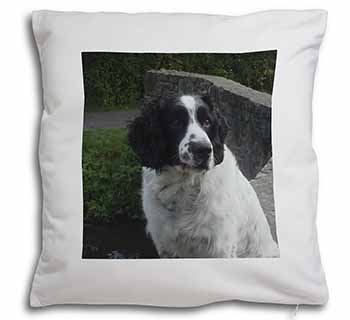 Black and White Springer Spaniel Soft White Velvet Feel Scatter Cushion