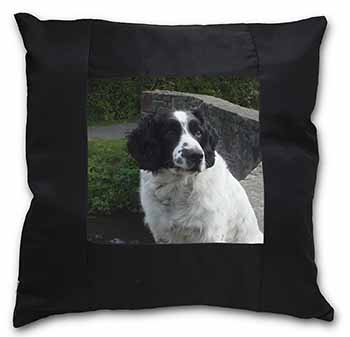 Black and White Springer Spaniel Black Satin Feel Scatter Cushion