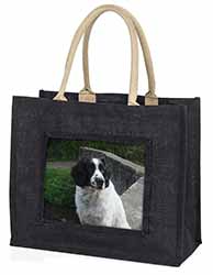 Black and White Springer Spaniel Large Black Jute Shopping Bag