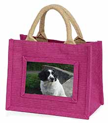 Black and White Springer Spaniel Little Girls Small Pink Jute Shopping Bag