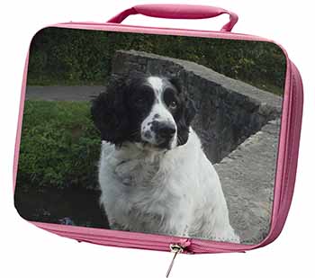 Black and White Springer Spaniel Insulated Pink School Lunch Box/Picnic Bag