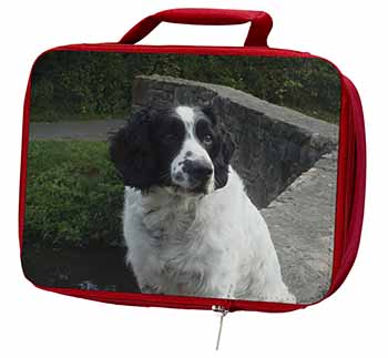 Black and White Springer Spaniel Insulated Red School Lunch Box/Picnic Bag