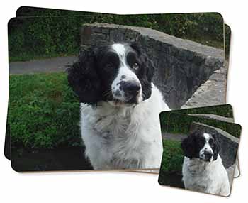 Black and White Springer Spaniel Twin 2x Placemats and 2x Coasters Set in Gift B