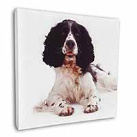 Black and White Springer Spaniel Square Canvas 12"x12" Wall Art Picture Print
