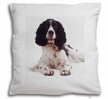 Black and White Springer Spaniel Soft White Velvet Feel Scatter Cushion