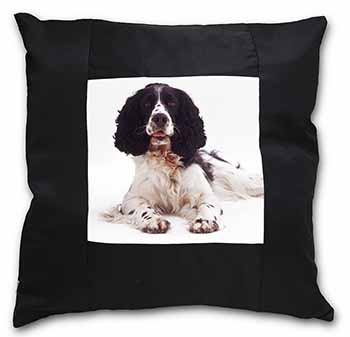 Black and White Springer Spaniel Black Satin Feel Scatter Cushion