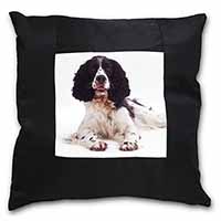 Black and White Springer Spaniel Black Satin Feel Scatter Cushion