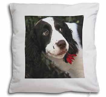 Springer Spaniel Dog and Flower Soft White Velvet Feel Scatter Cushion