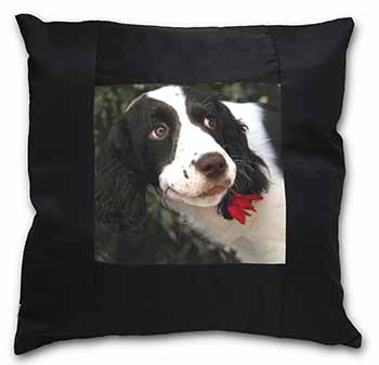 Springer Spaniel Dog and Flower Black Satin Feel Scatter Cushion