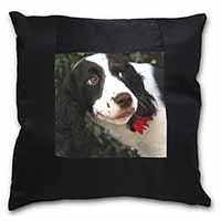 Springer Spaniel Dog and Flower Black Satin Feel Scatter Cushion