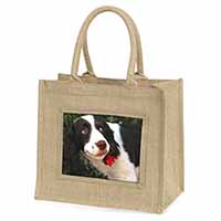 Springer Spaniel Dog and Flower Natural/Beige Jute Large Shopping Bag
