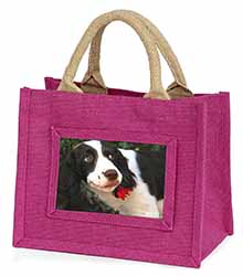 Springer Spaniel Dog and Flower Little Girls Small Pink Jute Shopping Bag