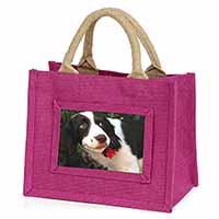 Springer Spaniel Dog and Flower Little Girls Small Pink Jute Shopping Bag