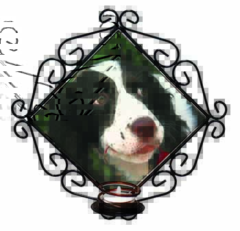 Springer Spaniel Dog and Flower Wrought Iron Wall Art Candle Holder