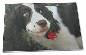 Large Glass Cutting Chopping Board Springer Spaniel Dog and Flower