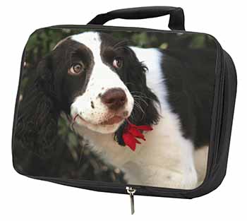 Springer Spaniel Dog and Flower Black Insulated School Lunch Box/Picnic Bag