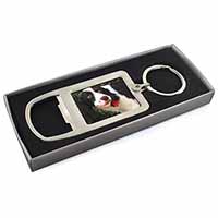 Springer Spaniel Dog and Flower Chrome Metal Bottle Opener Keyring in Box