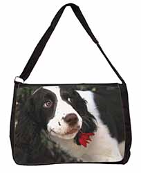 Springer Spaniel Dog and Flower Large Black Laptop Shoulder Bag School/College