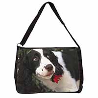 Springer Spaniel Dog and Flower Large Black Laptop Shoulder Bag School/College