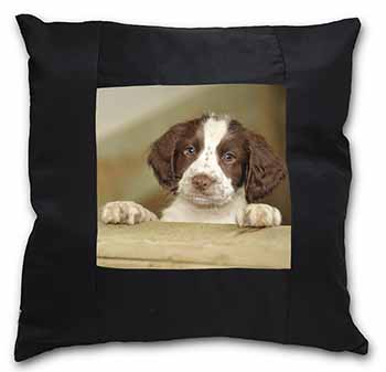 Springer Spaniel Puppy Dog Black Satin Feel Scatter Cushion