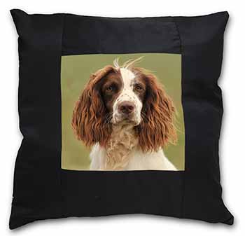 Springer Spaniel Dog Black Satin Feel Scatter Cushion