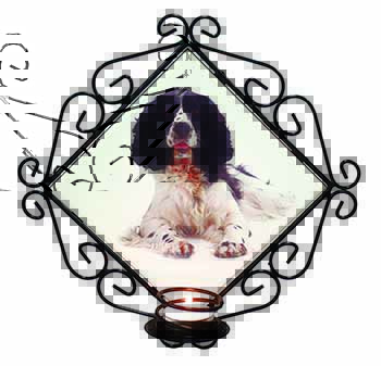 Black and White Springer Spaniel Wrought Iron Wall Art Candle Holder