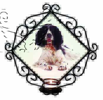 Black and White Springer Spaniel Wrought Iron Wall Art Candle Holder