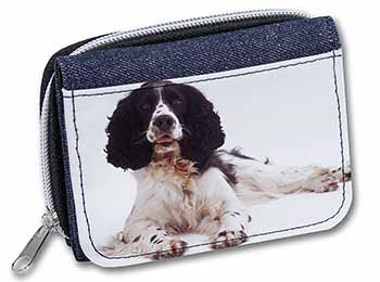 Black and White Springer Spaniel Unisex Denim Purse Wallet