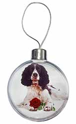 Springer Spaniel with Red Rose Christmas Bauble