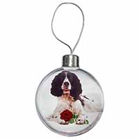 Springer Spaniel with Red Rose Christmas Bauble