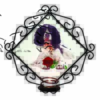 Springer Spaniel with Red Rose Wrought Iron Wall Art Candle Holder
