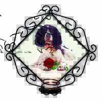 Springer Spaniel with Red Rose Wrought Iron Wall Art Candle Holder