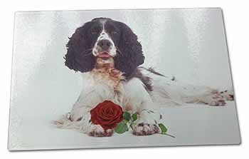 Large Glass Cutting Chopping Board Springer Spaniel with Red Rose
