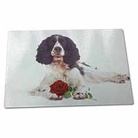 Large Glass Cutting Chopping Board Springer Spaniel with Red Rose