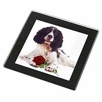 Springer Spaniel with Red Rose Black Rim High Quality Glass Coaster