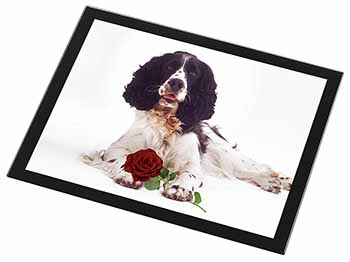 Springer Spaniel with Red Rose Black Rim High Quality Glass Placemat