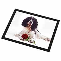 Springer Spaniel with Red Rose Black Rim High Quality Glass Placemat