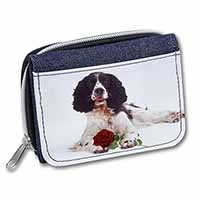 Springer Spaniel with Red Rose Unisex Denim Purse Wallet