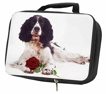 Springer Spaniel with Red Rose Black Insulated School Lunch Box/Picnic Bag