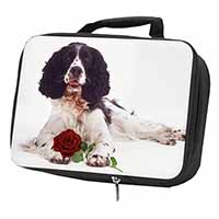 Springer Spaniel with Red Rose Black Insulated School Lunch Box/Picnic Bag