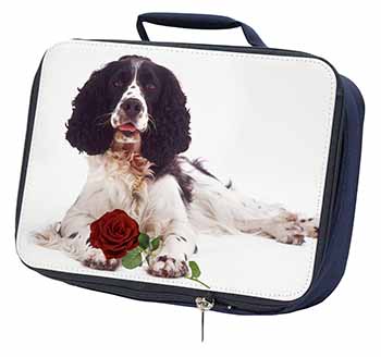Springer Spaniel with Red Rose Navy Insulated School Lunch Box/Picnic Bag