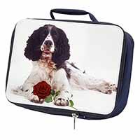 Springer Spaniel with Red Rose Navy Insulated School Lunch Box/Picnic Bag