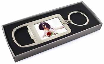 Springer Spaniel with Red Rose Chrome Metal Bottle Opener Keyring in Box